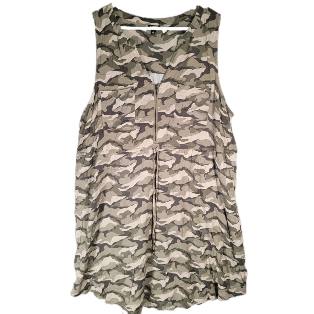 Torrid Dress Size 3 3X Green Camo Sleeveless Utility Half Zip Pockets Drawstring